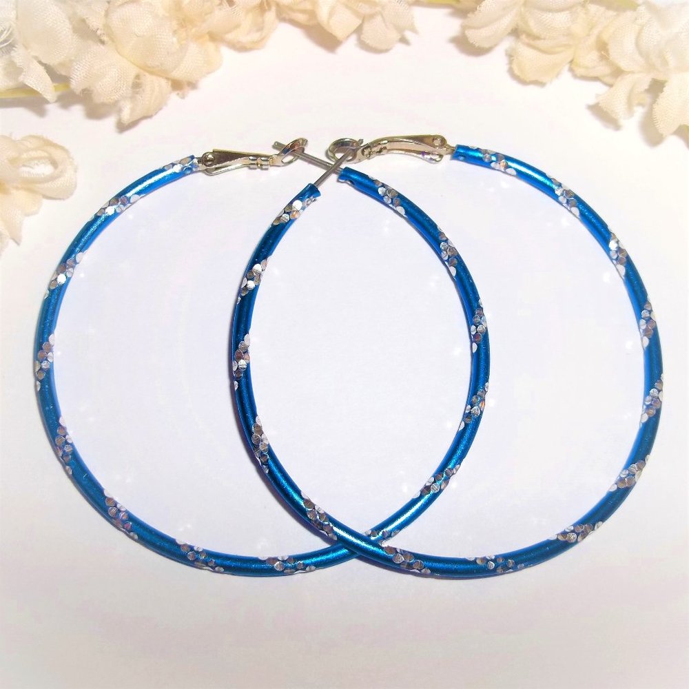 Hoop Earrings Hoops Cobalt Blue and Silver Hoops Earrings Earring Hoop Hoop A352
